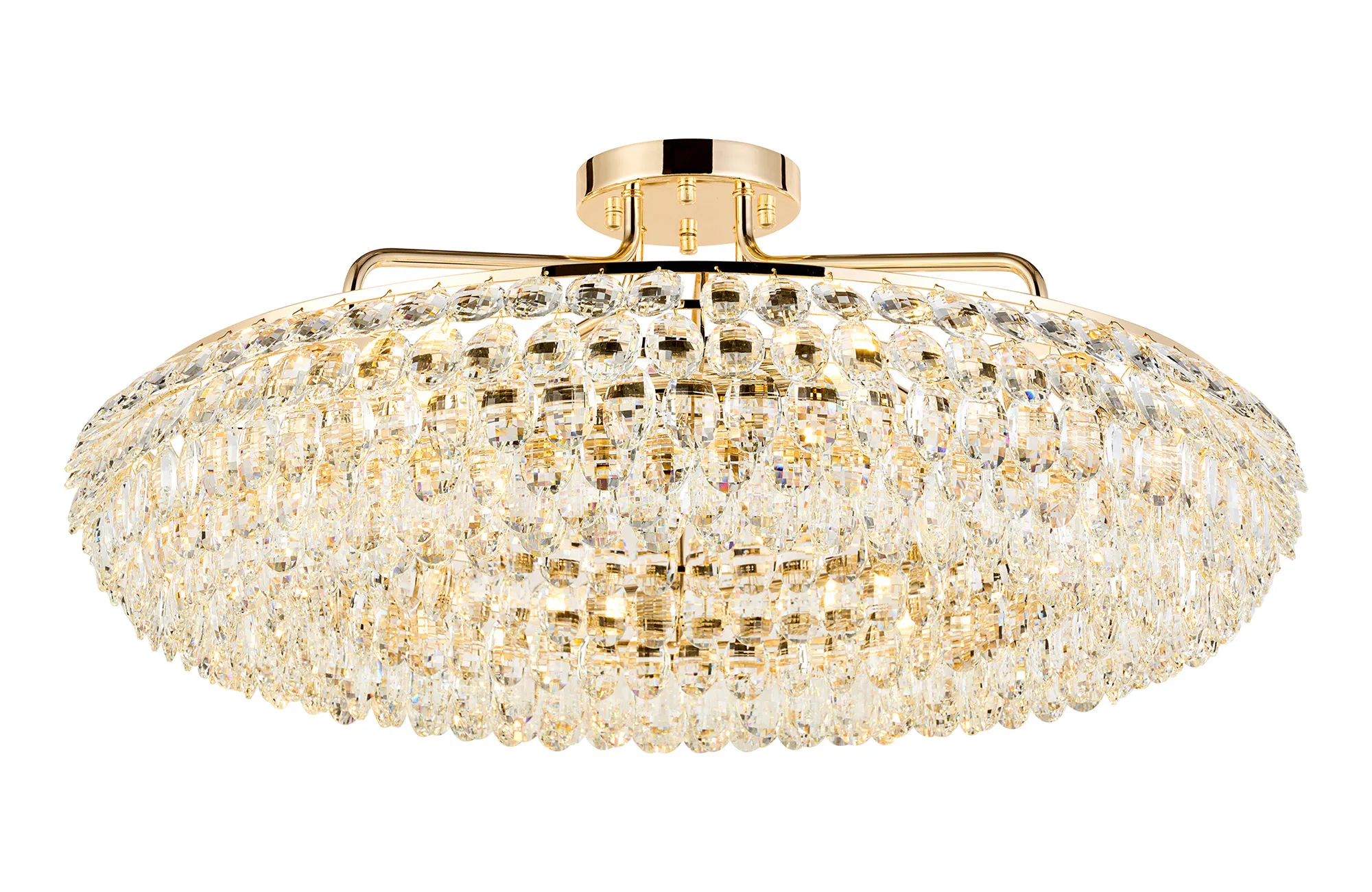 IL32932FG  Coniston 80cm Semi Flush Ring Ceiling, 8 Light E14, French Gold/Crystal Item Weight: 20kg